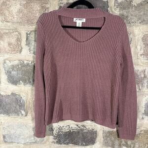 Say What Sweater Purple Peephole Cable Knit Woman's Size Medium Neutral‎
